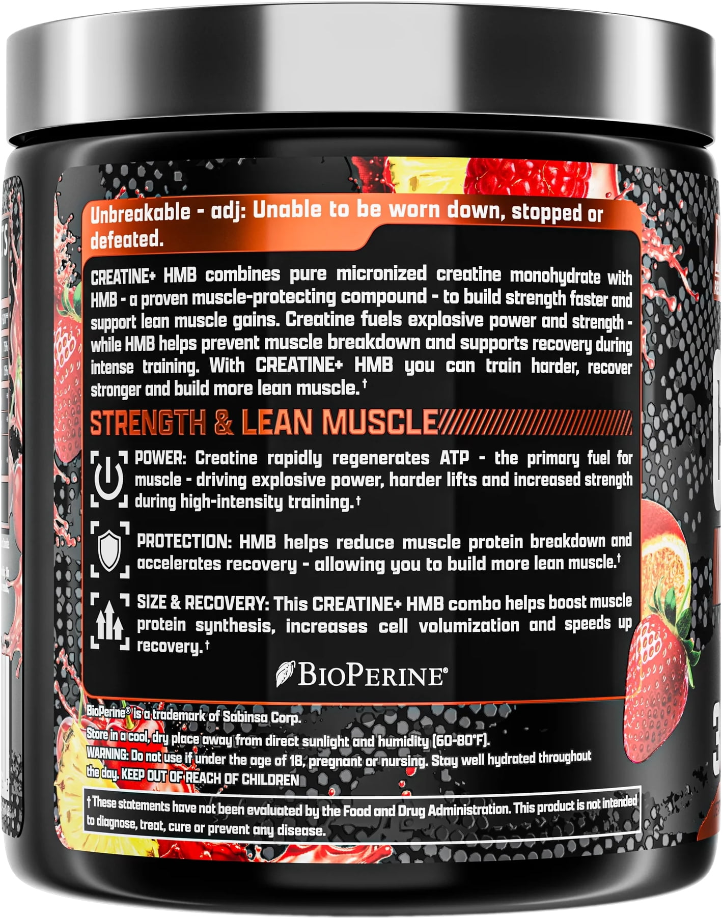 Nutrex Research Creatine + HMB Fruit Punch 5g Creatine, 1.5g HMB Strength and Lean Muscle Formula 30 Servings
