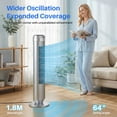 thumbnail image 4 of EDX Bladeless Tower Fan for Bedroom, 25ft/s High Velocity 28dB Quiet DC Fan, 5 Speeds 4 Modes, 12H Timer 64°Oscillating, Remote Standing Fan for Home Office Indoor, Silver, 4 of 10