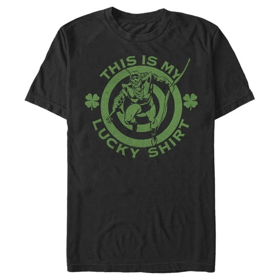 Men's Justice League St. Patrick's Day Green Arrow This is my Lucky Shirt Graphic Tee Black Small