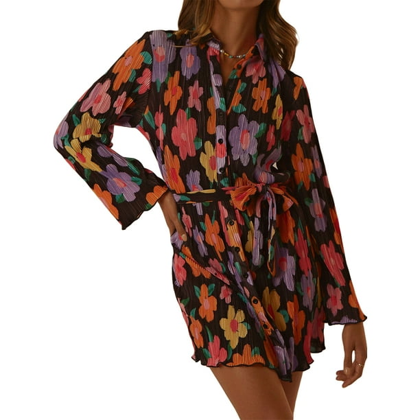 Long sleeve floral shirt deals dress