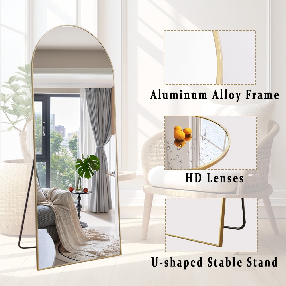 Anyrose 27"x72" Full Length Mirror with Arch-Top Standing Mirror Wall Mounted, Gold