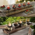 thumbnail image 3 of 27.5 in. Rustic Wood Candle Centerpiece Tray w/ Five Metal Candle Holders, 3 of 9