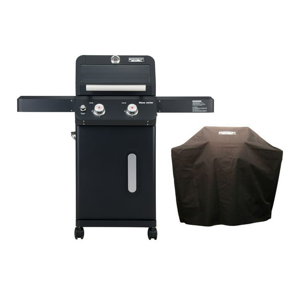 Mesa 2-Burner Propane Gas Grill in Black with Clear View Lid , LED Controls, and Grill Cover
