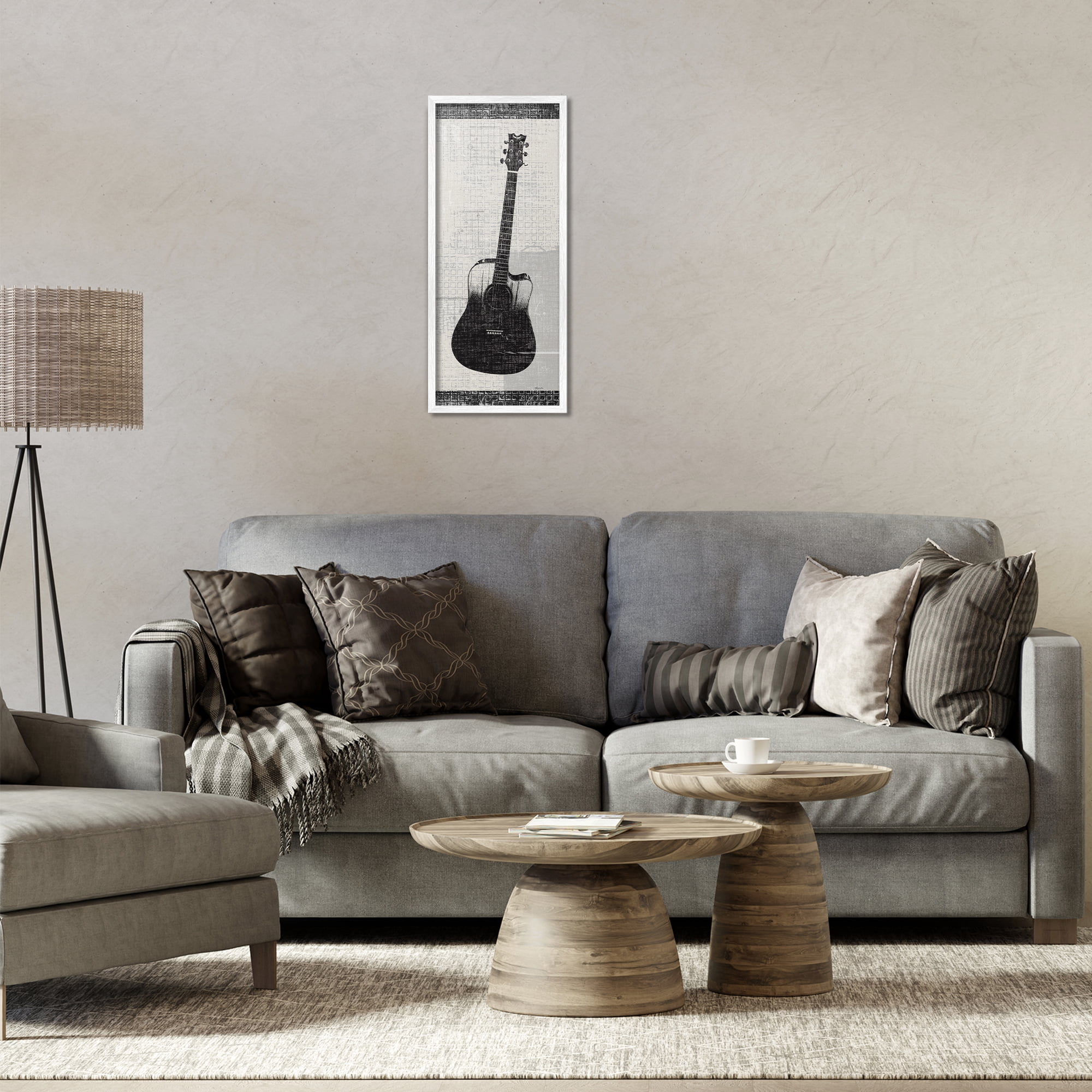 Stupell Industries Patterned Acoustic Guitar Performing Arts Painting White Framed Art Print Wall Art, 10 x 24