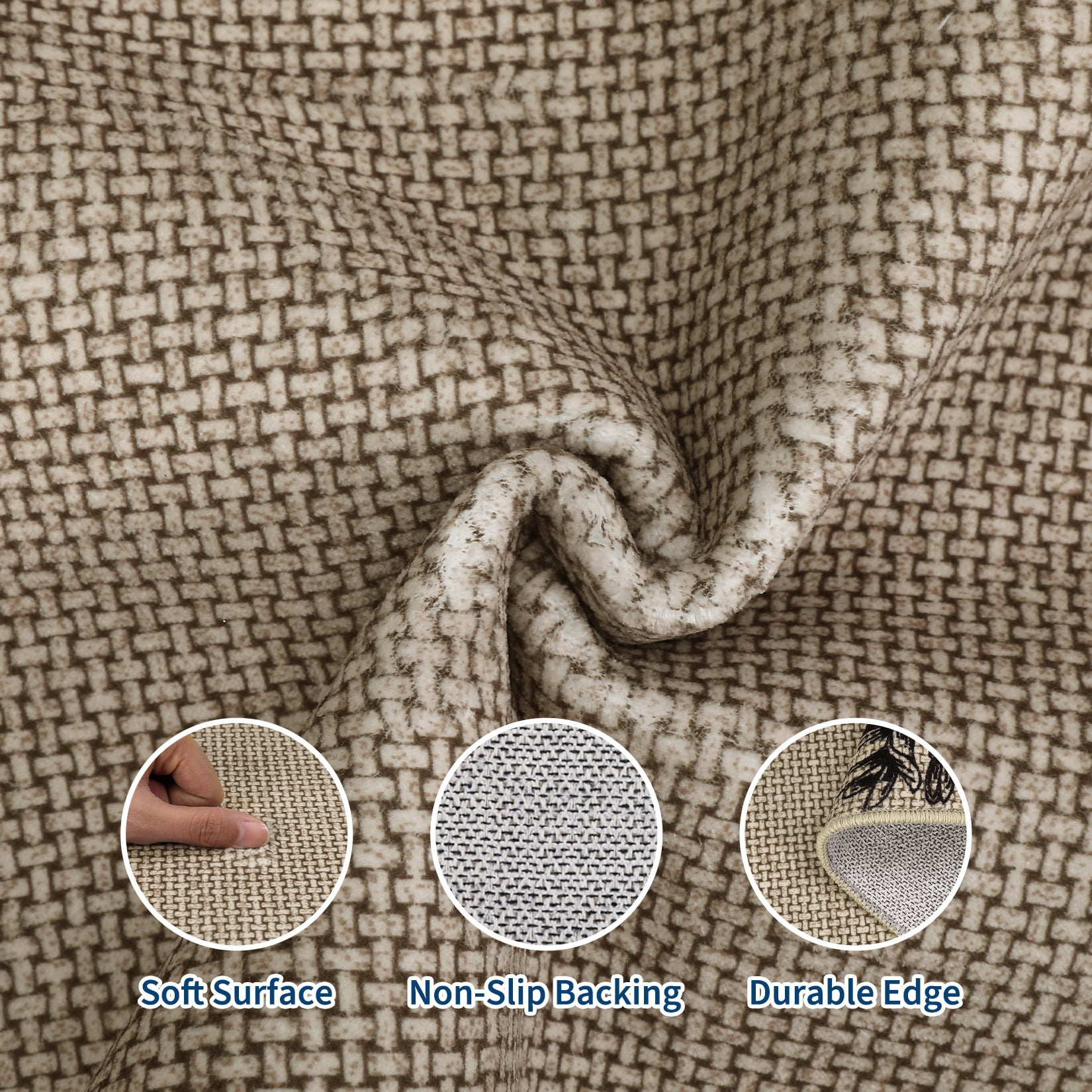 Garvee 5'x7' Solid Floral Area Rugs Modern Bordered Washable Rugs, Soft Non Slip Carpet Low Pile Rug for Living Room Bedroom Home Decor, Linen