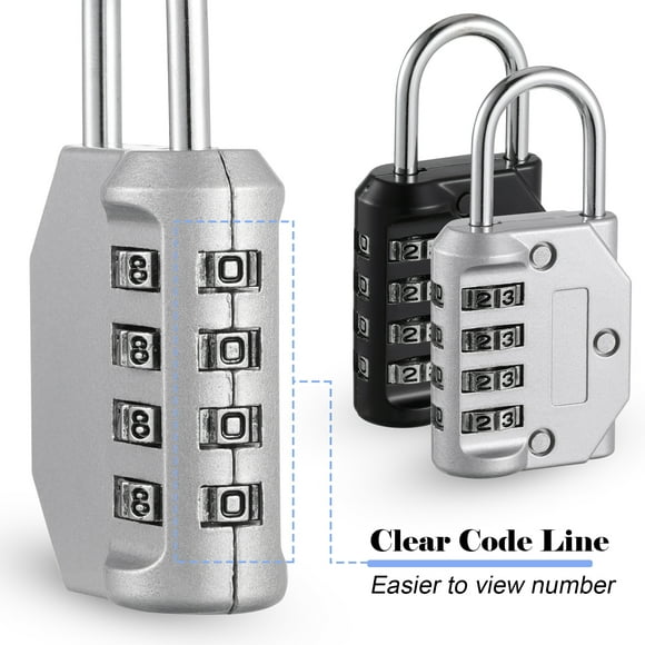 VONKY Pack of 4 4 Digit Padlock Metal Home Hotel Dorm Door Cupboard Dresser Lockers Suitcase Luggage Combination Password Safety Locks Black Silver