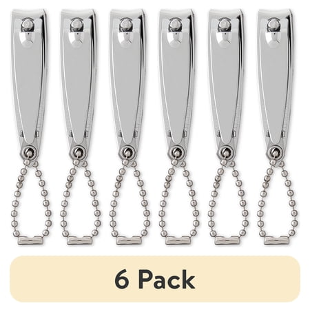 (6 pack) Equate Stainless Steel Curved Fingernail Clipper with File and Chain 1 Count