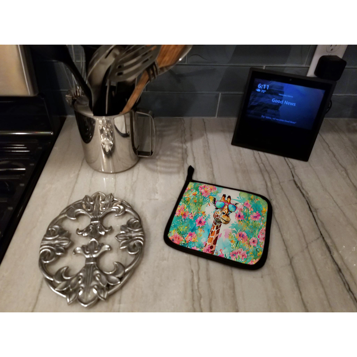 Hippie Animal Giraffe Pair of Pot Holders 7.5 in x 7.5 in