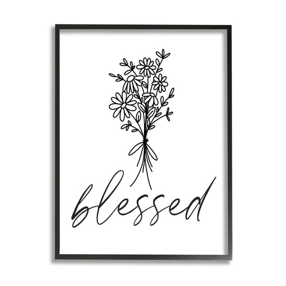 Stupell Industries Cheerful Daisy Flowers Botanical Arrangement Blessed Script Graphic Art Black Framed Art Print Wall Art, Design by Lettered and Lined