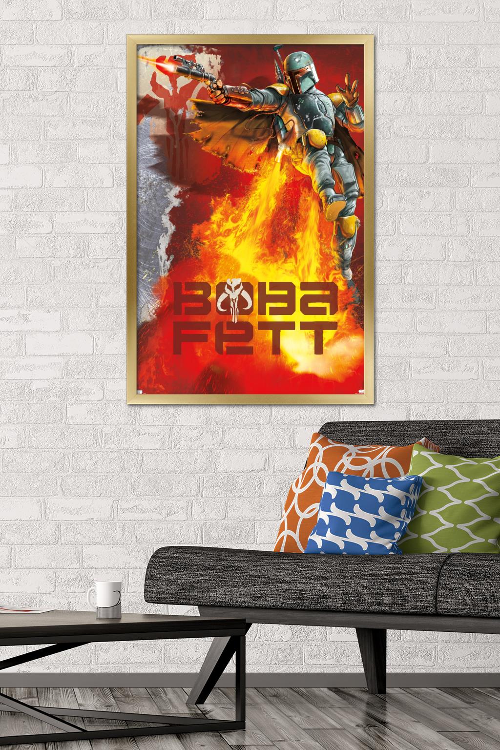 Star Wars: Saga - Boba Fett - Jet Pack Flames Wall Poster, 22.375" x 34", Framed