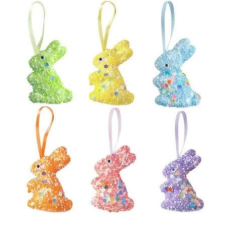 6 Pcs Easter Egg Ornament, Mini Bunny Egg With Colorful Granular Hanging Easter Tree Decoration, Easter Basket Spring Party Decoration