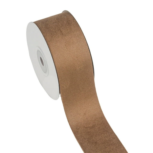 Velvet Ribbon for Gift Wrapping 1.6In Velvet Ribbon Flocking Ribbon shown in a roll with a smooth, luxurious brown velvet texture. Perfect for DIY crafts, embellishments, creating bows, decorating wreaths, and enhancing holiday or wedding decorations.