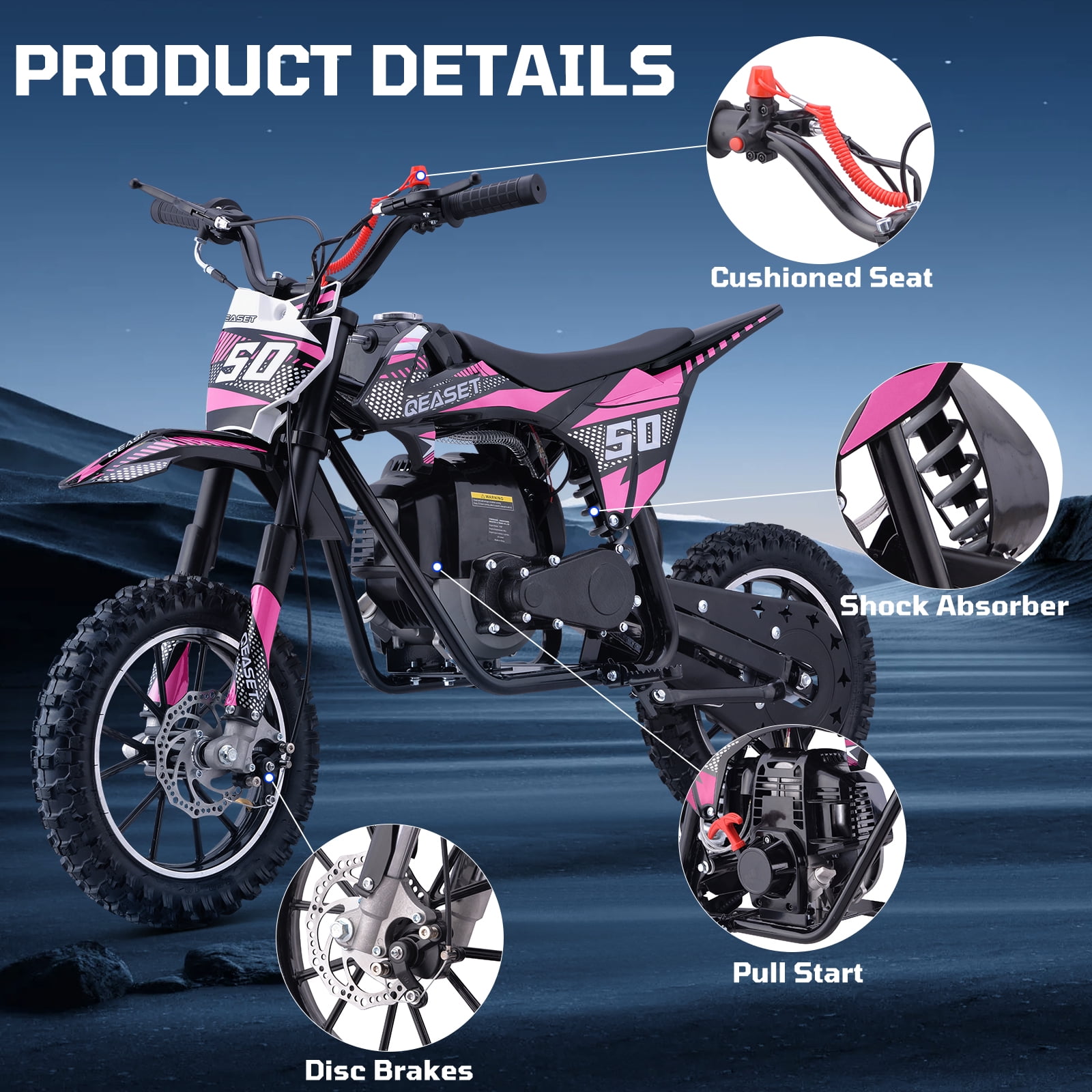 QEASET 49CC 4-Stroke Gas Powered Dirt Bike for Adults & Teens, off Road Tire, Pull Start