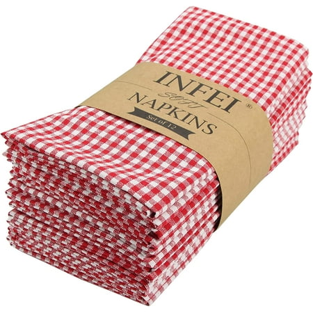 

Soft Checked Cotton Blended Dinner Cloth Napkins - Set of 12 (17 x 17 inches) - for Events & Home Use (Red)