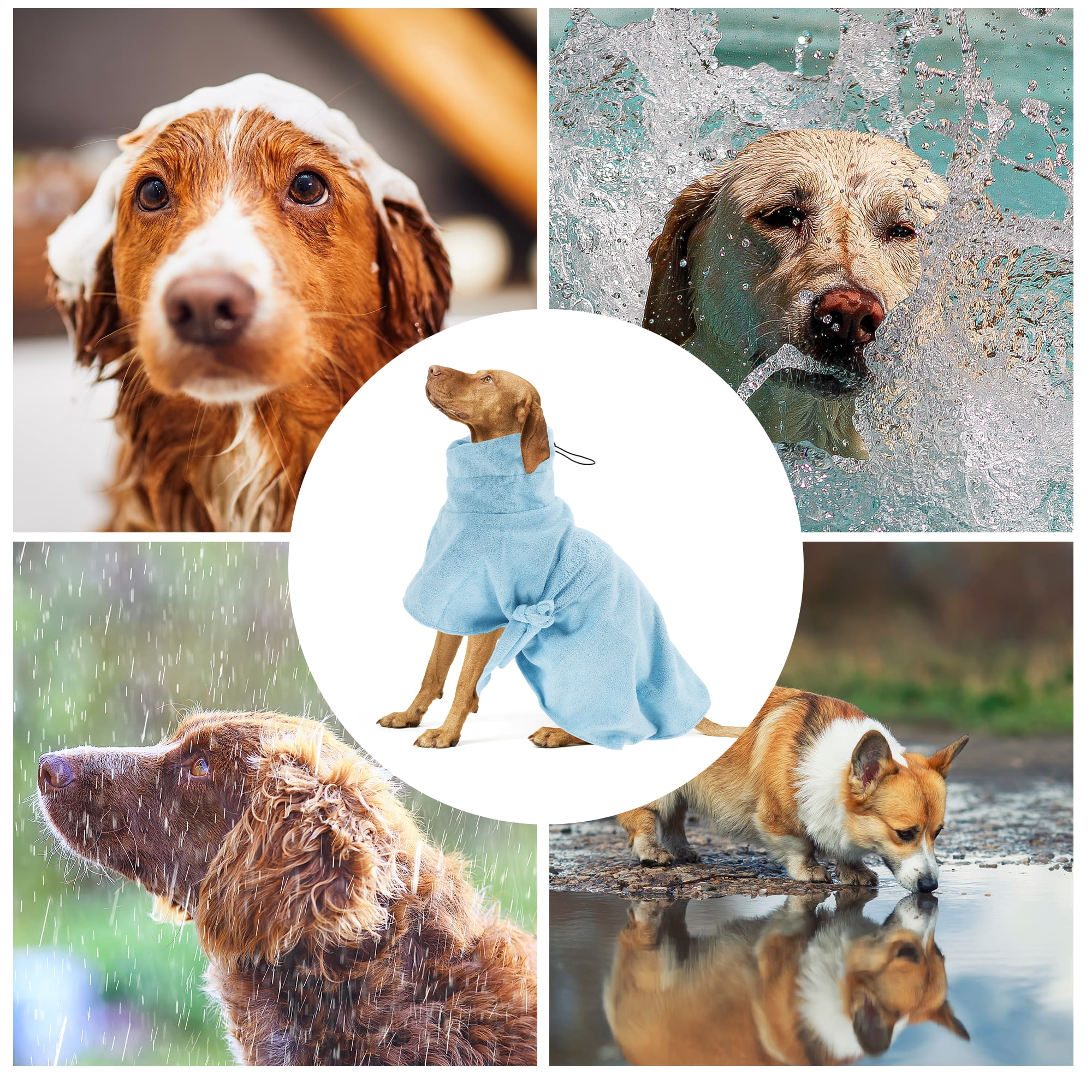 Unique Bargains Dog Bathrobe Soft Dog Towel Absorbent Dog Coat Bath Robe XS Blue