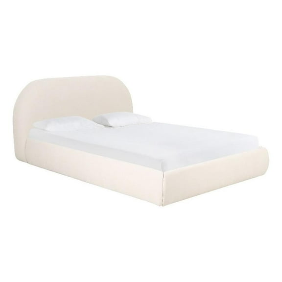 Maklaine Modern Upholstered Modern Velvet Queen Bed in Cream