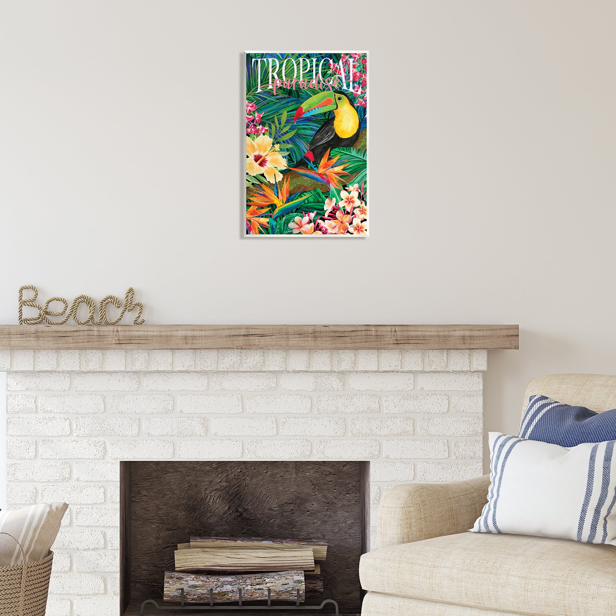 Stupell Industries Tropical Paradise Toucan Animals & Insects Painting Unframed Art Print Wall Art, 13 x 19