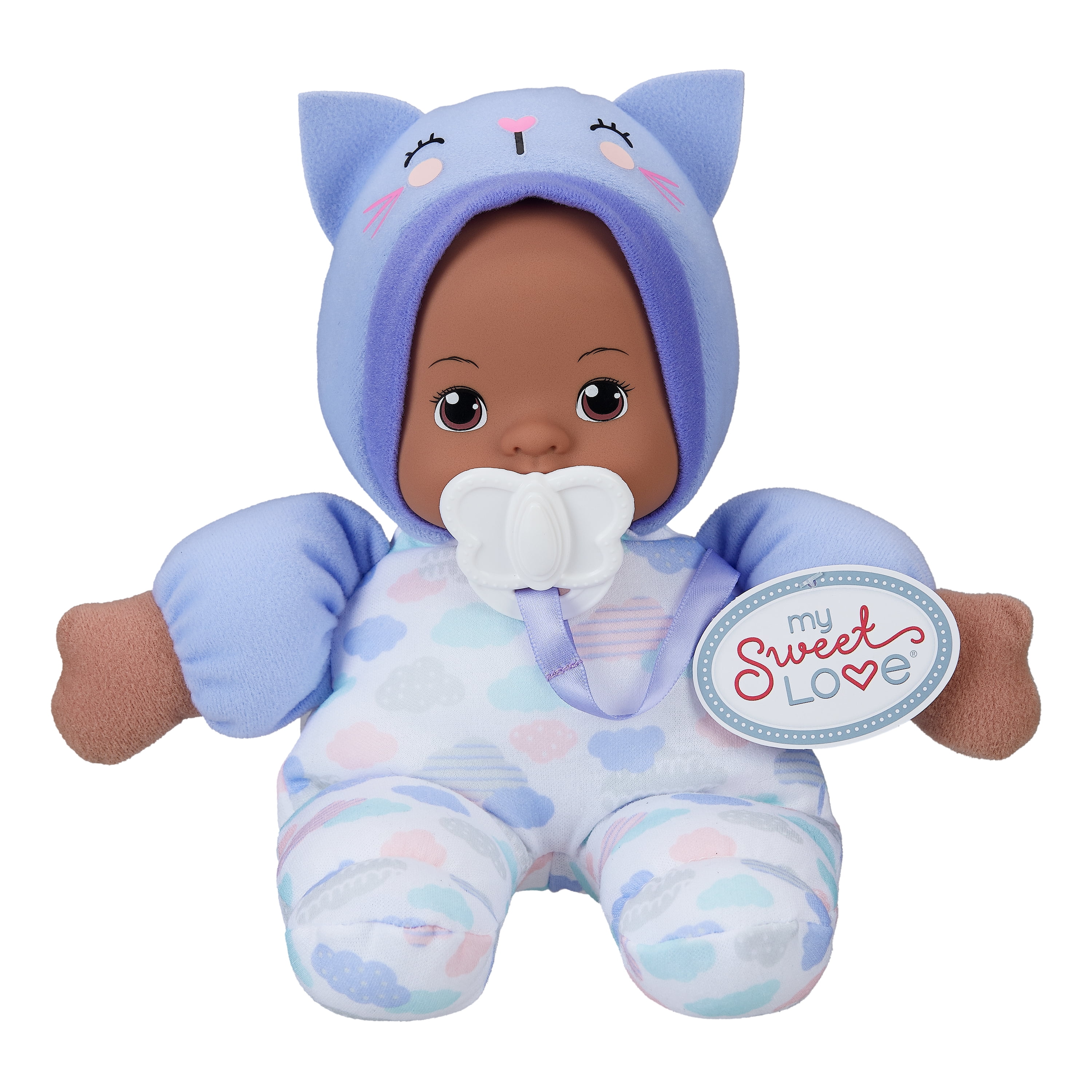 My Sweet Love 10" Soft Baby Doll with Pacifier, Dark Skin Tone, Cat Theme