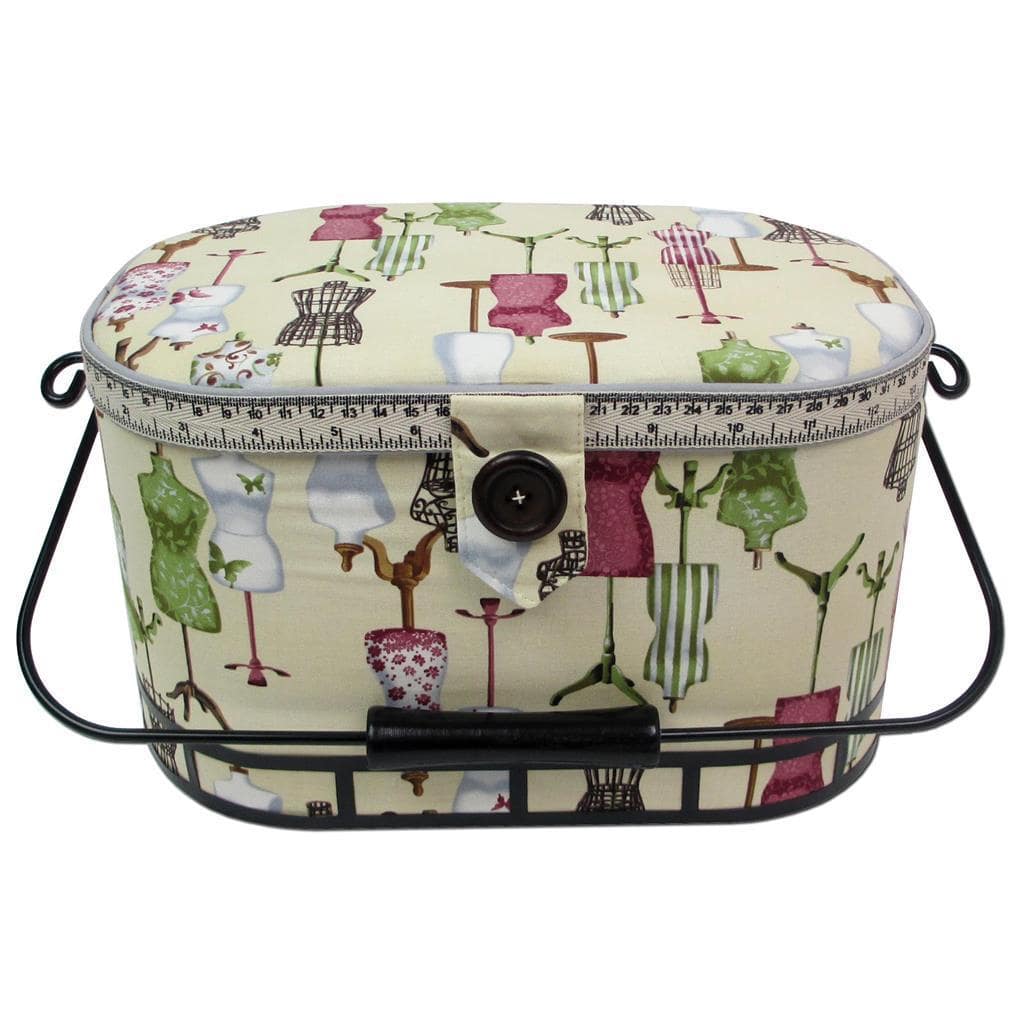 St Jane Sewing Basket Large Oval Metal Hndl AntWht