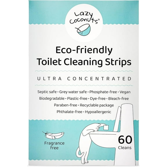 Lazy Coconuts Toilet Bowl Cleaner Strips - 60 Cleans, Plastic-free, Dye-free, With Lemon Essential Oil