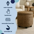 thumbnail image 3 of happimess Addie 17.72" Modern Coastal Hand-Woven Water Hyacinth Storage Ottoman with Lid, Brown Wash, SSL1002B, 3 of 6