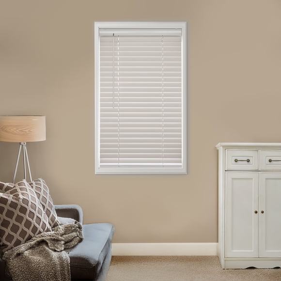 MAINSTAYS 2-inch Faux Wood Horizontal Window Blinds, White, 34 in. x 48 in.