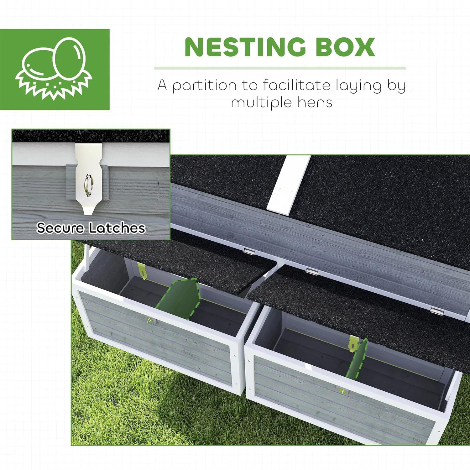 Pefilos 59" Large Chicken Coop Rabbit Hutch, Outdoor Wooden Poultry Cage Hen House with Nesting Box, Wheels, Tray for Garden Backyard, Gray