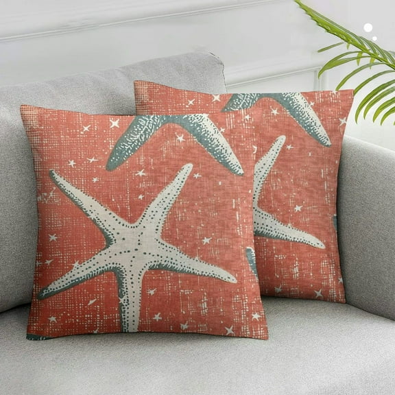 Acheng  Beach Coral Starfish Pillow Covers Summer Nautical Coastal Ocean Decorative Pillow Cases Throw Pillows Seasonal Home Decor for Sofa Couch Cushion Outdoor,Set of 2 White