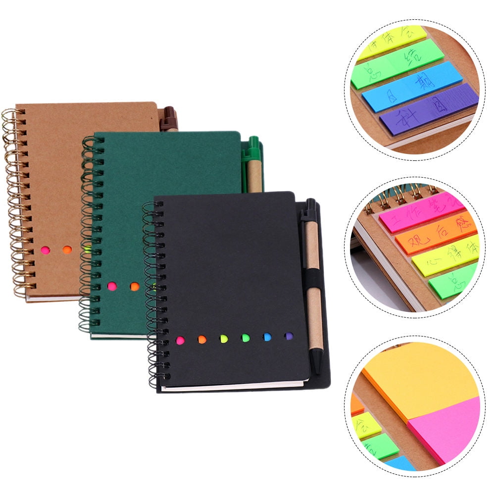 OUNONA Sticky Notebook for Writing with Iron and Cowhide Material Assorted Color 3Pcs
