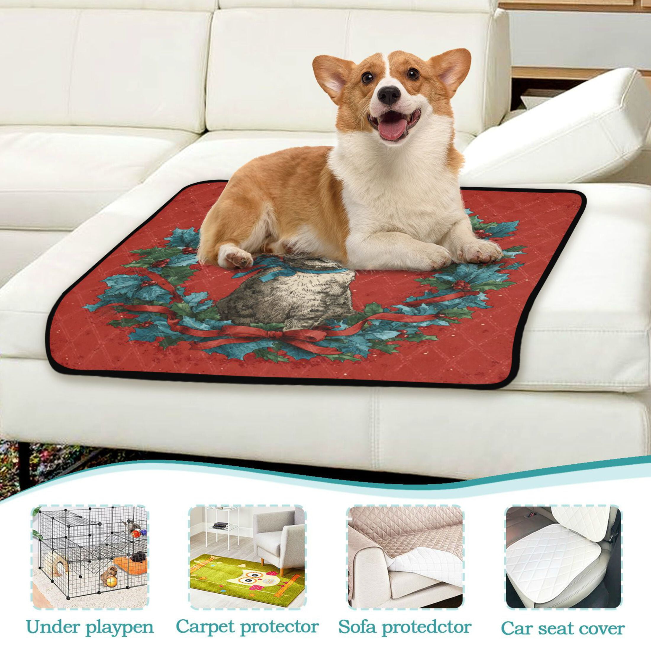 Qxltty Christmas Tabby Cat Cat litter Pads Pet Set of 2 Diaper Mats Center Anti-leakage Layer Absorbent Soft and Comfortable