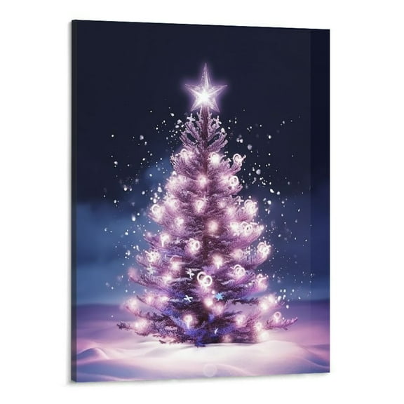 PRATYUS Glowing Christmas Tree 16x20in Canvas Wall Art Picture for Living Room Bedroom 16x20in