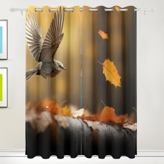 Bird Leaves Wood Black Out Curtains 84 Inch Length Curtains for Sliding Glass Doors Bedroom Living Room 2 Pack
