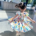 thumbnail image 3 of Summer Kids Baby Girls Graffiti Dress Cute Short Sleeve Backless Dresses Skirt, 3 of 7