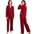 thumbnail image 7 of Promotion Promotion Women Pajamas Set Red Check Cardigan Shirt Trousers Casual Sleepwear Home Nighty Comfy Loungewear, 7 of 7