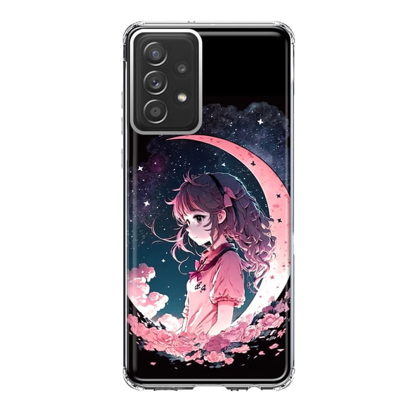MUNDAZE Samsung Galaxy A53 Shockproof Clear Hybrid Protective Phone Case Kawaii Manga Pink Cherry Blossom Moon Dreaming Girl Cover