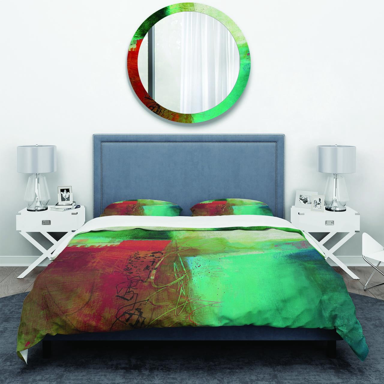 Designart 'Abstract Impression Of Watercolor Blue And Red' Geometric Duvet Cover Set