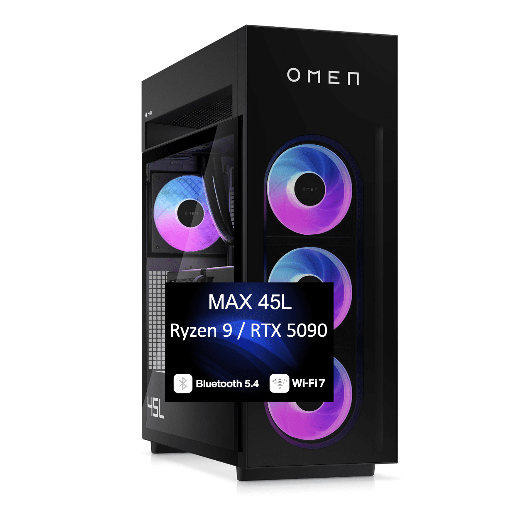 HP OMEN MAX 45L Gaming Desktop PC (AMD Ryzen 9 9900X3D, NVIDIA GeForce RTX 5090 32GB GDDR7, 128GB DDR5, 4TB PCIe SSD, RGB Fans, 360mm AIO, 1200W PSU, WiFi 7, Win 11 Pro) w/DKZ USB Port Expander