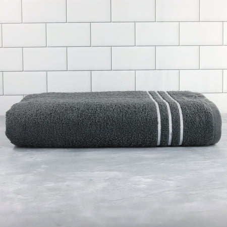 Mainstays Traditional 1 Piece Stripes 100% Cotton Bath Towel, Gray with White Stripe