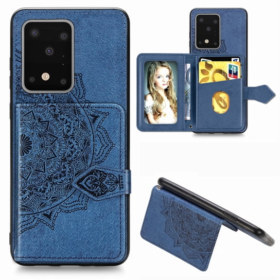 For Galaxy S20 Ultra Mandala Embossed Magnetic Cloth PU   TPU   PC Case with Holder & Card Slots &