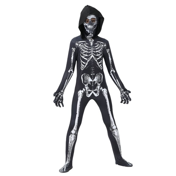 LIIPEE Kids Halloween Costumes Boys Girls Unisex Jumpsuit And Mask Skeleton Fancy Dress Up Clothes,4-5 Years