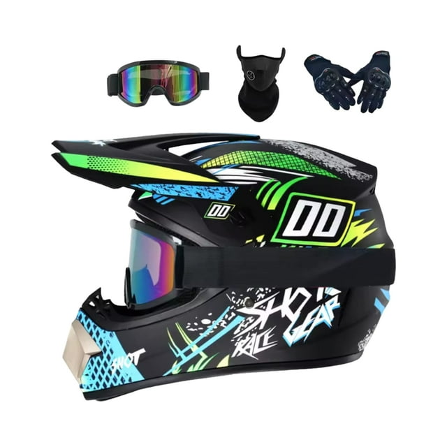 Casco de Motocross Enduro SVIII/BGREEN989 + Goggles, Bacalava, Guantes.