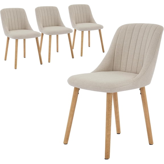 4 Dining Chairs,Modern Fabric Upholstered Kitchen Side Chairs,Curved Backrest Dining Chairs with Oak Legs,Armless Dining Chair Set of 4 for Dining Room (Beige 4PCS, Oversized)