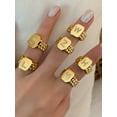 thumbnail image 5 of FOCALOOK Initial Rings for Women Gold Plated Adjustable Open Band Rings Chunky Stackable Sparkly Cubic Zirconia Letter M Statement Signet Ring, 5 of 11