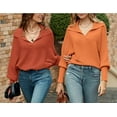 thumbnail image 3 of CoCopeaunts Women Knitted Sweater Tops Lapel Collar Long Sleeve Pullover Ribbed Knit Solid Color Sweaters Top, 3 of 7