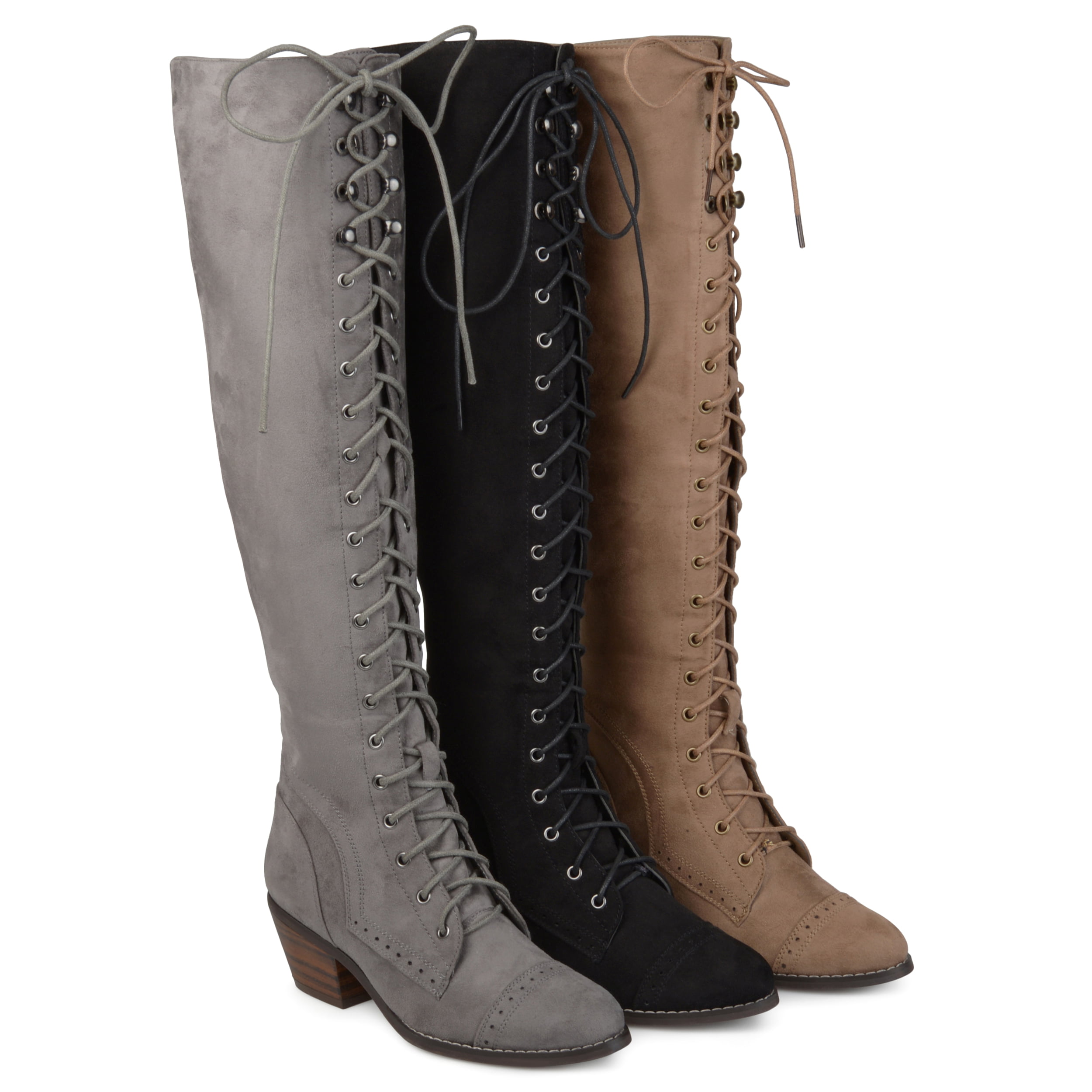 wide calf over the knee lace up boots