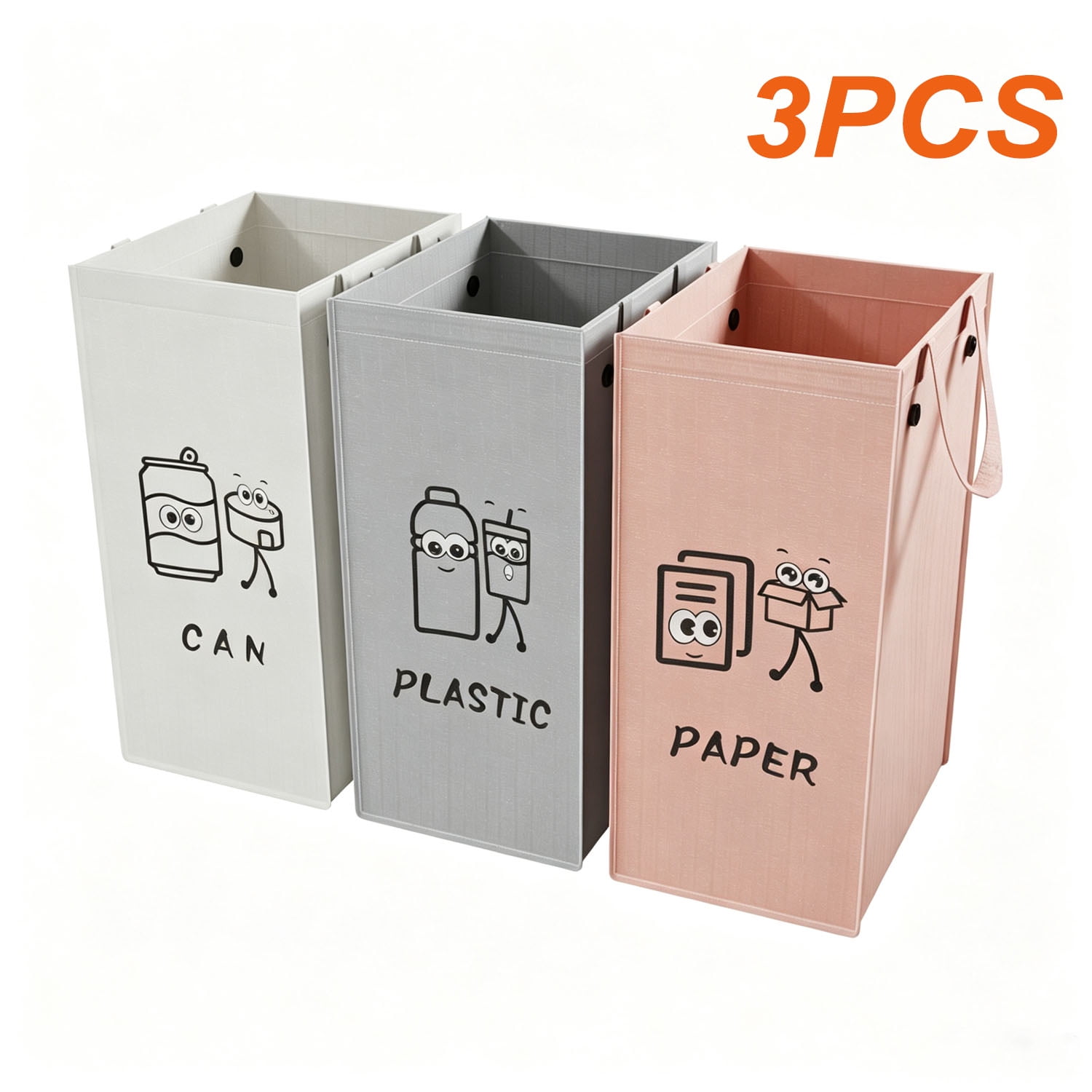 KOGITI 3 Pack Foldable Recycling Bins Set Collapsible Sorting System for Can Plastic Paper Lightweight Easy Clean Space Saving with Handles for Home Kitchen Office Apartment Garage
