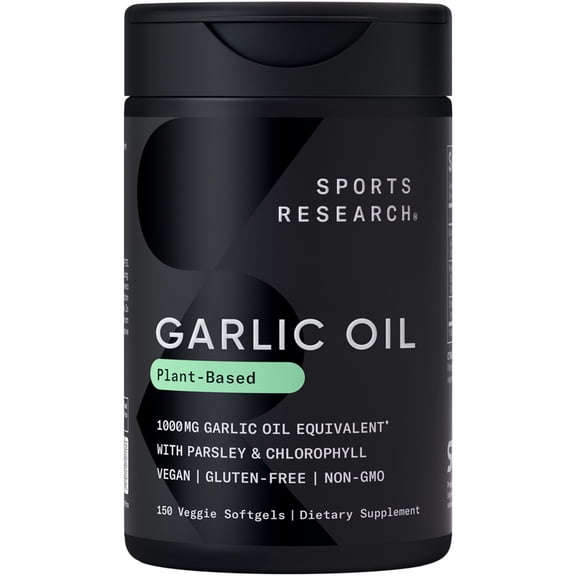 Sports Research® Odorless Garlic Oil Pills (1000mg) with Parsley & Chlorophyll (150 V-Softgels)