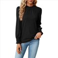 thumbnail image 1 of Camiseta Holgada Informal de Larga con Cuello Redondo para Mujer, Color Liso, con Encaje y Mangas Farol, para Otoño e Invierno Negro M, 1 of 10