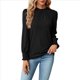 thumbnail image 1 of Camiseta Holgada Informal de Larga con Cuello Redondo para Mujer, Color Liso, con Encaje y Mangas Farol, para Otoño e Invierno Negro L, 1 of 10