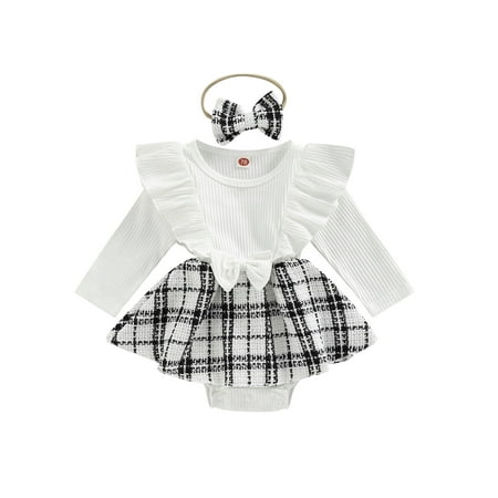 

Douhoow Infant Girl Princess Romper Fall Baby Ruffle Long Sleeve Plaid Jumpsuit